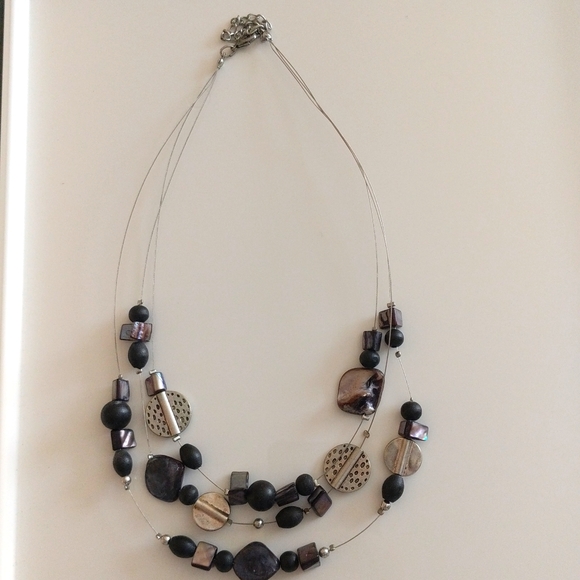 Mixed Beads Multi-strand Silver-tone Wire Necklace - Picture 3 of 6
